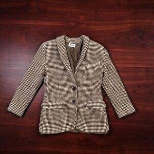 Vintage MANI Italy Houndstooth Wool Blazer Jacket Academia Preppy Shacker Coat